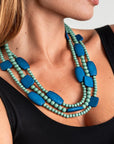 Collana multilinee lunga con pietre in acrilico verde e blu - Mya Accessories