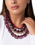Collana girocollo multilinee con pietre in acrilico viola e rosse - Mya Accessories