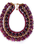 Collana girocollo multilinee con pietre in acrilico viola e rosse - Mya Accessories