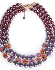 Collana girocollo multilinee con perle in acrilico viola ed ambra - Mya Accessories