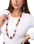 Collana lunga con elementi circolari in metallo ed acrilico multicolore - Mya Accessories