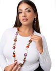 Collana lunga con elementi circolari in metallo ed acrilico multicolore - Mya Accessories