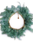 Collana girocollo in metallo con pietre in vetro e piume verde petrolio - Mya Accessories