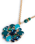 Collana lunga in catena con fiore in vetro verde petrolio - Mya Accessories