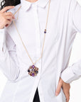 Collana lunga in catena con fiore in vetro viola e marrone - Mya Accessories