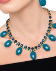 Collana girocollo in metallo con pietre in vetro e resina verde petrolio - Mya Accessories