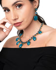 Collana girocollo in metallo con pietre in vetro e resina verde petrolio - Mya Accessories