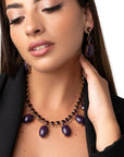 Collana girocollo in metallo con pietre in vetro e resina viola - Mya Accessories