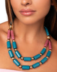 Collana a due fili in resina petrolio e rosa - Mya Accessories