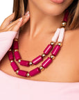 Collana a due fili in resina fucsia e rosa - Mya Accessories