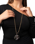 Collana lunga a catena con pendente a fiore in vetro multi nero - Mya Accessories