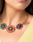 Collana girocollo a catena con tre charms a fiori in vetro multicolore - Mya Accessories