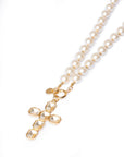 Collana lunga con perle in vetro e pendente a forma di croce - Mya Accessories