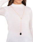 Collana lunga rosario con pietre in vetro rosa antico con pendente a goccia - Mya Accessories