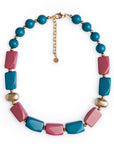 Collana girocollo in resina ed acrilico petrolio e rosa - Mya Accessories