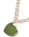 Collana girocollo a catena con pendente doppio cuore smaltato bianco e verde - Mya Accessories