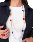 Collana lunga a catena doppio filo con fiori smaltati blu e rossi - Mya Accessories
