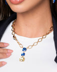 Collana girocollo a catena con pietre pendenti in vetro tono blu - Mya Accessories