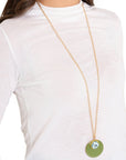 Collana lunga in acciaio con doppio pendente smaltato ed in vetro verde - Mya Accessories