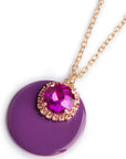 Collana lunga in acciaio con doppio pendente smaltato ed in vetro viola - Mya Accessories