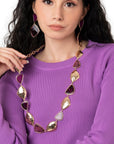 Collana lunga in metallo a catena con inserti triangolari in acrilico viola - Mya Accessories