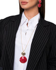 Collana lunga con pendente circolare marmorizzato rosso - Mya Accessories