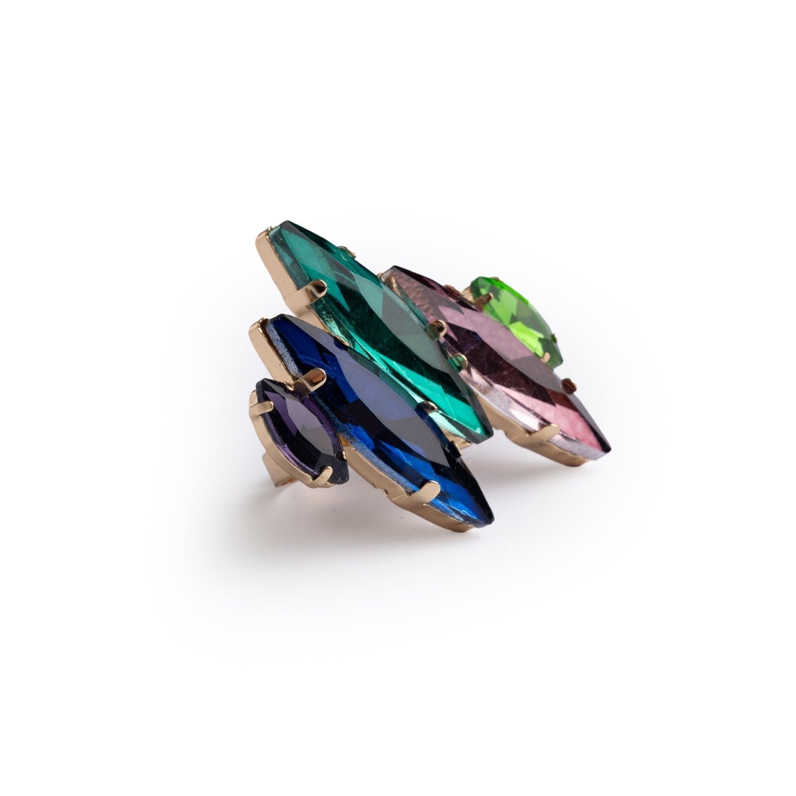 Anello in metallo regolabile con pietre a foglia in resina multicolore - Mya Accessories