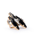 Anello in metallo regolabile con pietre a foglia in resina nero e crystal - Mya Accessories