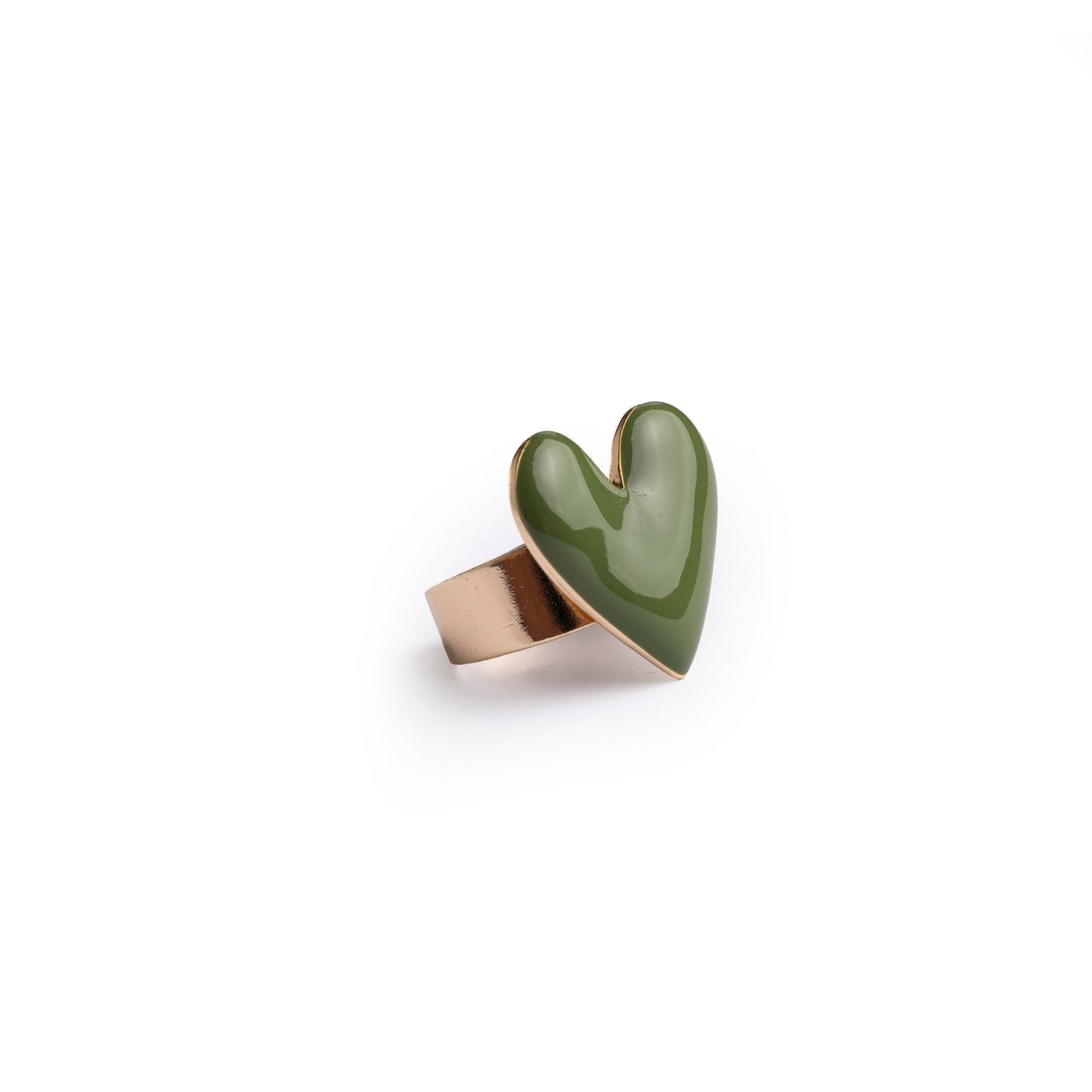 Anello regolabile in metallo con cuore smaltato verde - Mya Accessories