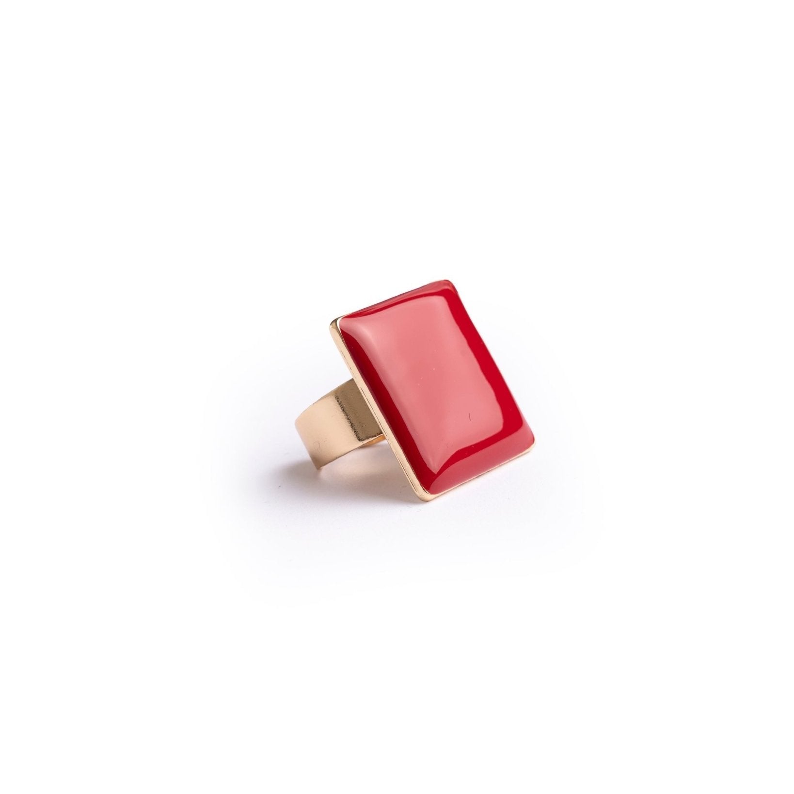 Anello regolabile in metallo con placchetta quadrata smaltata rossa - Mya Accessories