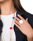 Anello regolabile in metallo con placchetta quadrata smaltata bianca - Mya Accessories