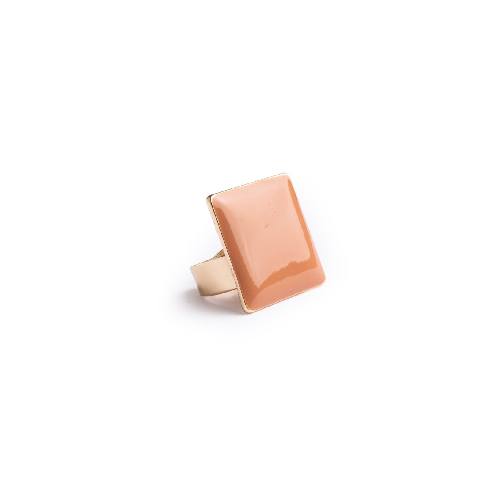 Anello regolabile in metallo con placchetta quadrata smaltata beige - Mya Accessories