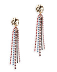 Orecchini pendenti con placchetta circolare con fili di strass multicolore - Mya Accessories