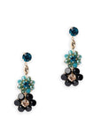 Orecchini pendenti con fiorellini in vetro in acrilico verde petrolio e nero - Mya Accessories