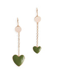 Orecchini a catena in metallo pendenti con cuori smaltati verdi - Mya Accessories