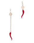 Orecchini a catena pendenti con corno smaltati rosso - Mya Accessories