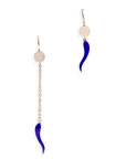 Orecchini a catena pendenti con corno smaltati blu - Mya Accessories
