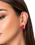 Orecchini in metallo con fiore smaltato blu e rosso - Mya Accessories