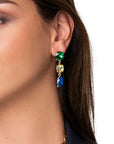 Orecchini pendenti in metallo con tre pietre in vetro multi blu - Mya Accessories