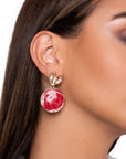 Orecchini pendenti placchetta cuore cerchio marmorizzato rosso - Mya Accessories