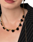Collana girocollo a catena con pietre a forma di cuore in vetro nero - Mya Accessories