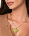 Collana a catena sottile con pendente a cuore strass tono verde - Mya Accessories