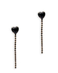 Orecchini lunghi con filo di strass e cuore in vetro nero - Mya Accessories