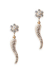 Orecchini pendenti in metallo con fiore e corno strass crystal - Mya Accessories
