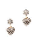 Orecchini pendenti in metallo con fiore e cuore strass crystal - Mya Accessories