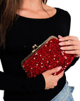 Borsa pochette rossa con paillette rosse - Mya Accessories