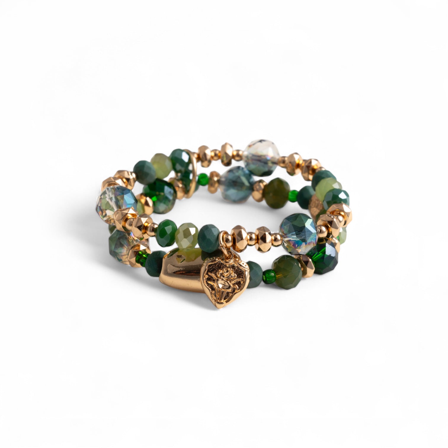 Bracciale elastico a due fili con pietre in vetro verdi - Mya Accessories