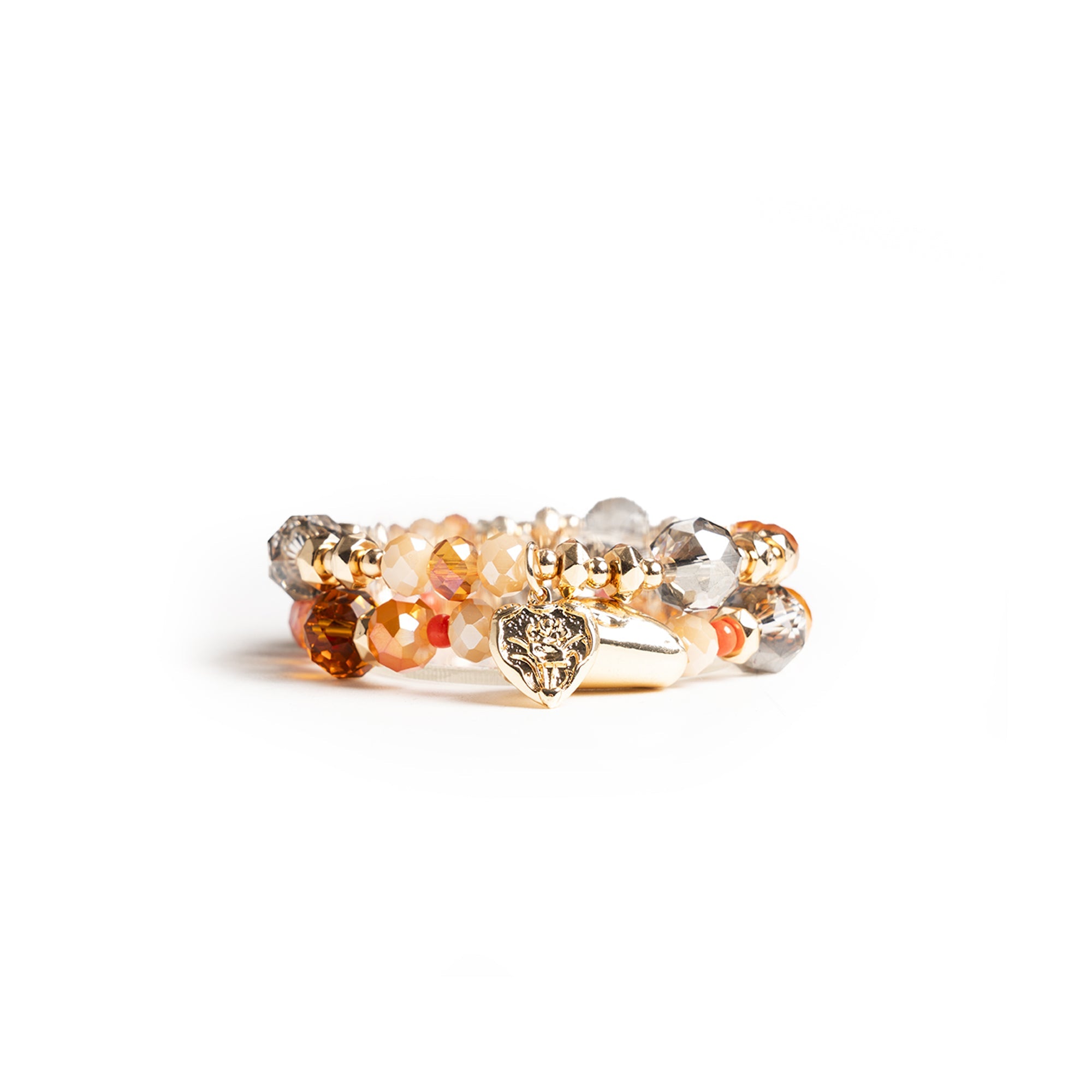Bracciale elastico a due fili con pietre in vetro arancio - Mya Accessories