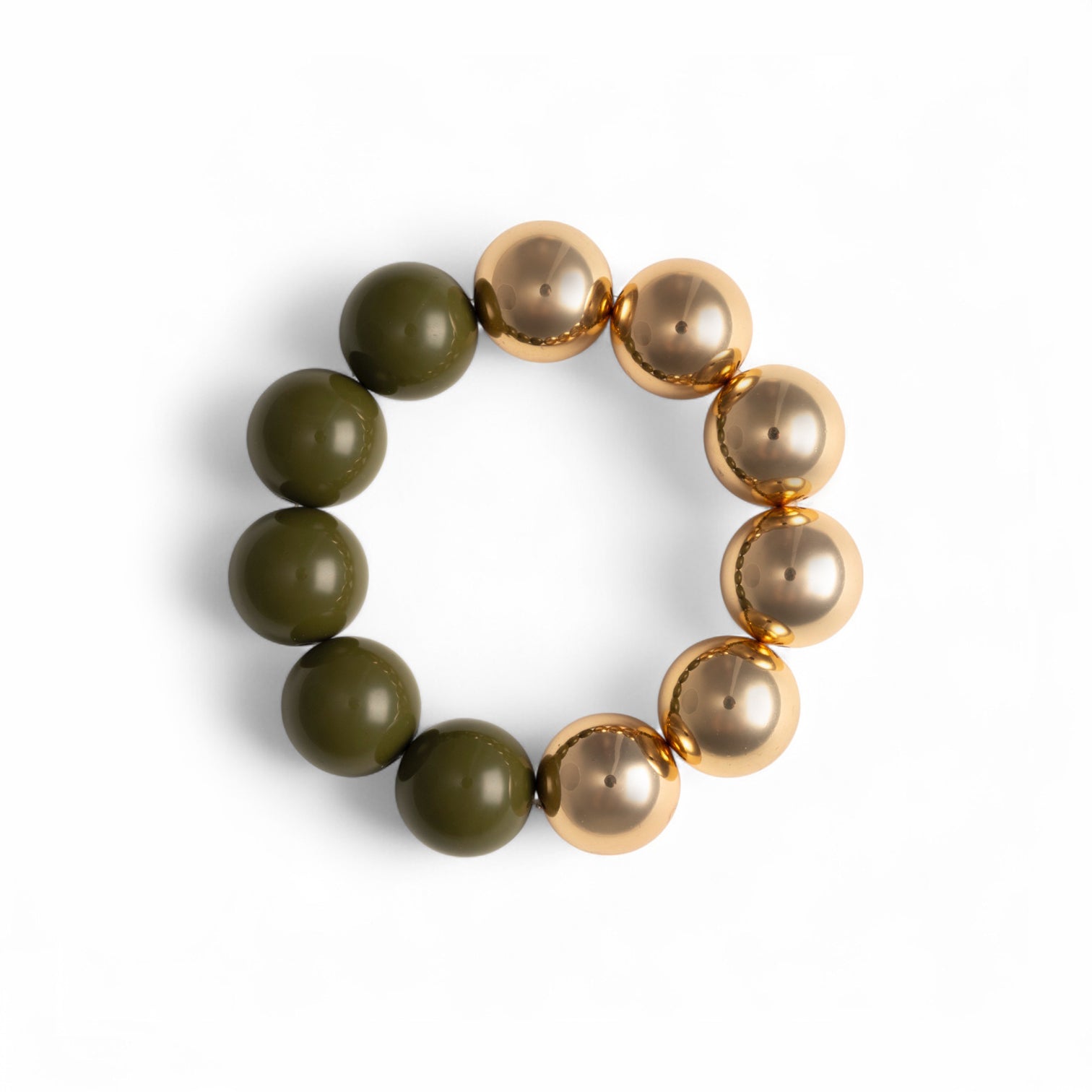 Bracciale elastico con sfere verdi ed oro - Mya Accessories