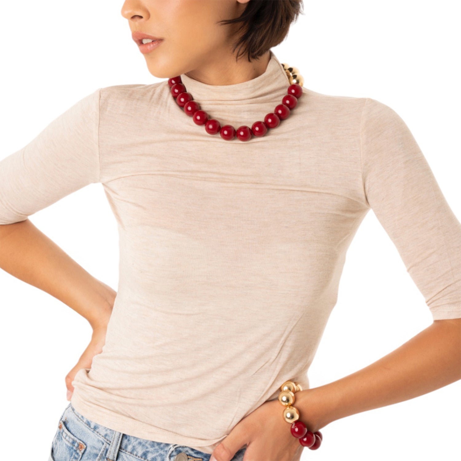 Bracciale elastico con sfere rosse ed oro - Mya Accessories